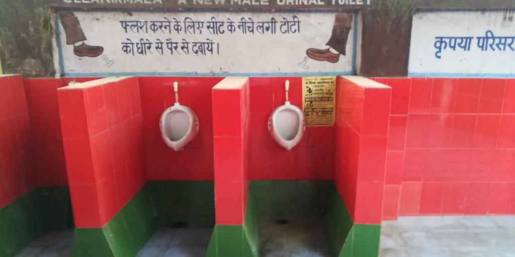 सपा के झंडे के रंग में गंगे गये शौचालय