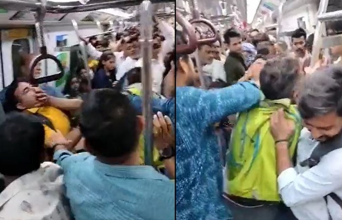 दिल्ली मेट्रो में दो लोगों के झगड़ने का वीडियो वायरल