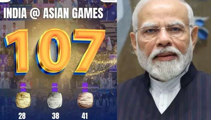 प्रधानमंत्री नरेन्द्र मोदी ने एशियाई खेलों में भारतीय एथलीटों के 107 पदक जीतने को ‘‘ऐतिहासिक उपलब्धि’’ बताया