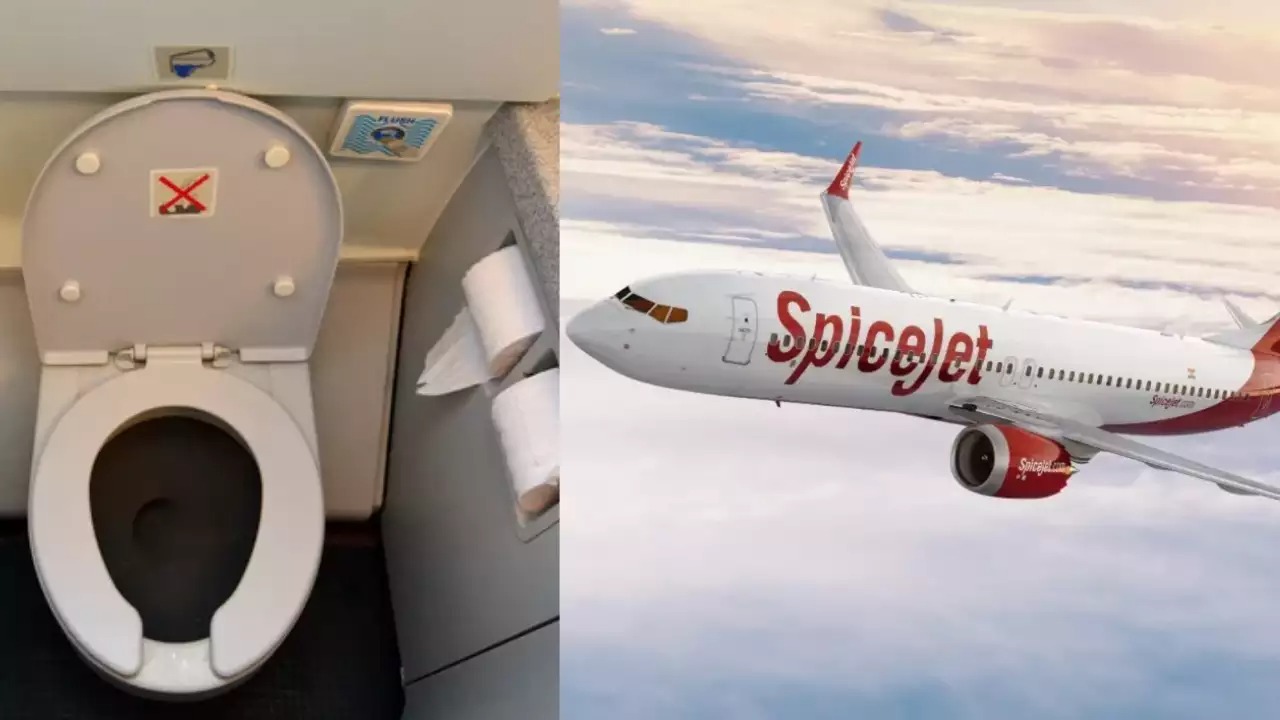 स्पाइसजेट का एक यात्री विमान के शौचालय में फंसा